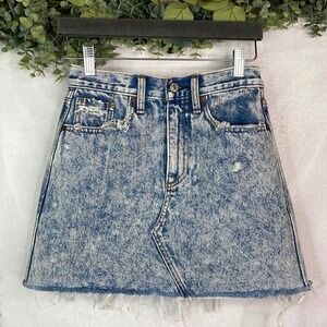 Abercrombie & Fitch Denim Mini Skirt size 00 Acid Wash Distressed Raw Hem Casual